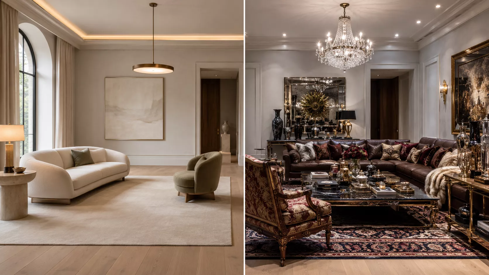 Balanced Luxury vs Cluttered Expensive Interior The difference between a balanced, luxurious decor and an expensive, cluttered decor